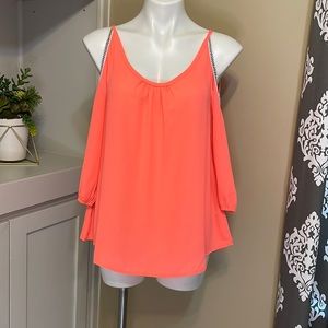 Bright melon pink boutique blouse cold shoulder